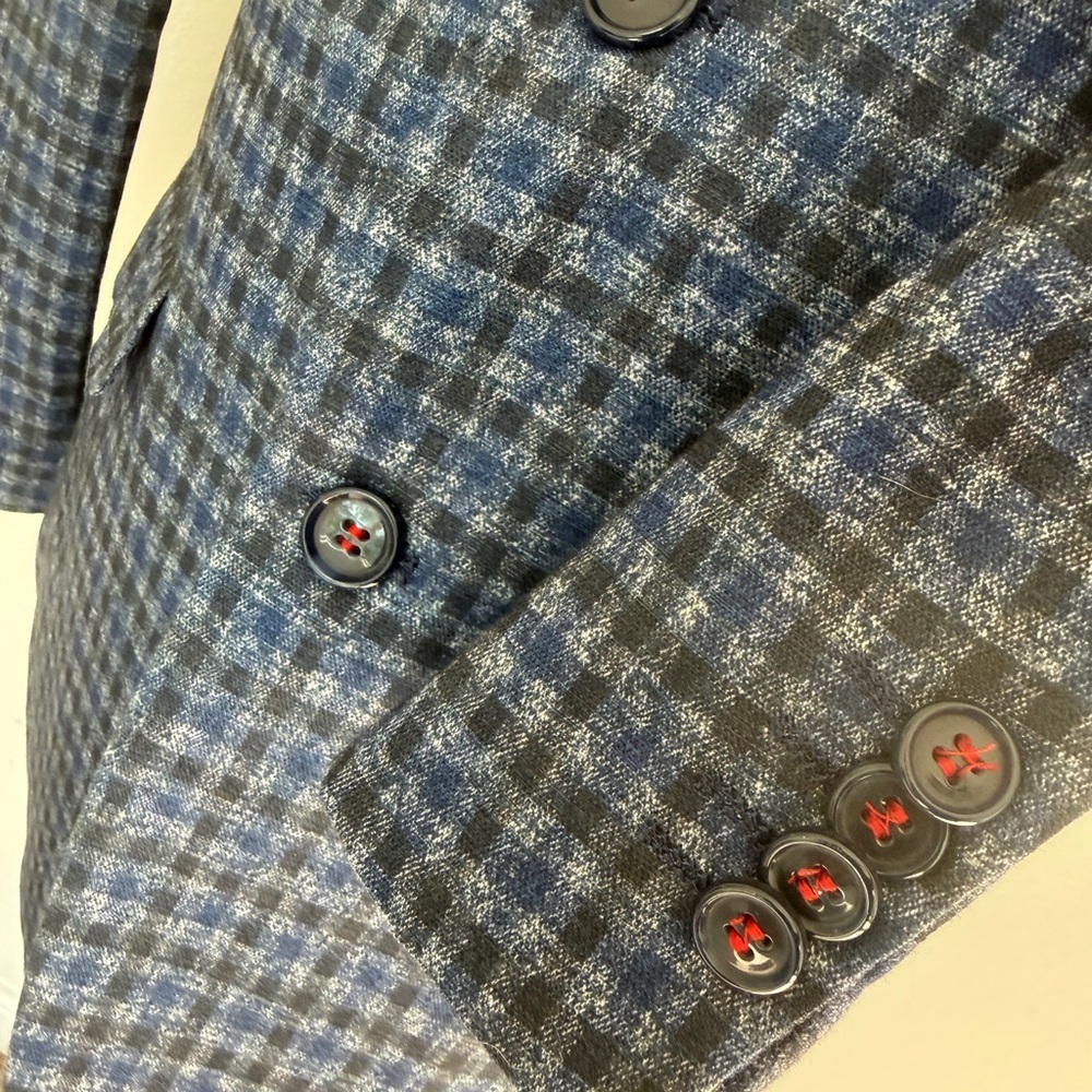 Akademiks Blazer Multi‎ Gingham Checkered Navy Sport Coat Brioni Style Academia - Picture 2 of 12